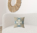 16" X 16" Muted Teal Zippered Geometric Indoor Outdoor Throw Pillow - FREE SHIPPING