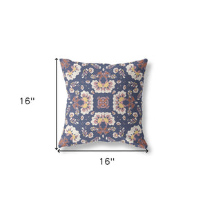 16" X 16" Blue And White Zippered Geometric Indoor Outdoor Throw Pillow - FREE SHIPPING