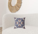 16" X 16" Blue And White Zippered Geometric Indoor Outdoor Throw Pillow - FREE SHIPPING