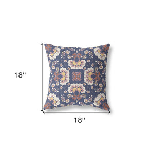 18" X 18" Blue And White Zippered Geometric Indoor Outdoor Throw Pillow - FREE SHIPPING