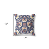 18" X 18" Blue And White Zippered Geometric Indoor Outdoor Throw Pillow - FREE SHIPPING