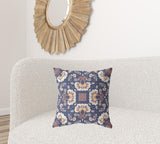 18" X 18" Blue And White Zippered Geometric Indoor Outdoor Throw Pillow - FREE SHIPPING