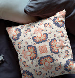 16" X 16" Off White And Blue Zippered Geometric Indoor Outdoor Throw Pillow - FREE SHIPPING