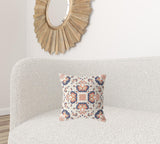 16" X 16" Off White And Blue Zippered Geometric Indoor Outdoor Throw Pillow - FREE SHIPPING