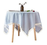 Fennco Styles Simply Striped Tassel Cotton Blend 55 x 55 Inch Tablecloth - Green Table Cover for Banquets, Holiday, Special Events, Outdoor and Home Décor
