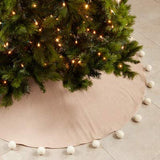 Fennco Styles Holiday Pom Pom Trim Christmas Tree Skirt - Red Cotton Tree Skirt for Home, Holiday Tree, Indoor Outdoor and Special Occasion
