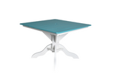 Teal table with white base on a white background