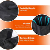 Black firewood basket with features highlighted on an orange background
