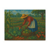 Gullah Geechee Vegetable Garden Folk Art Painting, African American Woman Harvesting
