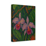 Gauguin Inspired Tropical Still Life with Cattleya Orchids and Bromeliads
