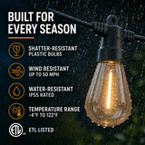 27F Solar Powered String Lights Waterproof LED Hanging Edison Bulb Lights with 12 Bulbs