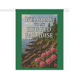 Welcome to My Rugged Paradise – Maine Coast Spring Garden Banner with Rhododendrons