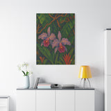 Gauguin Inspired Tropical Still Life with Cattleya Orchids and Bromeliads