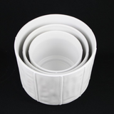 3-Piece White Stoneware Planter Pot Set with Soft Vertical Texture