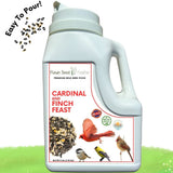 Flawn Seed Feather Cardinal and Finch Feast bird food container on a white background