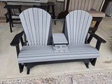 Gray and black6' Adirondack Style Bench Glider on a patio