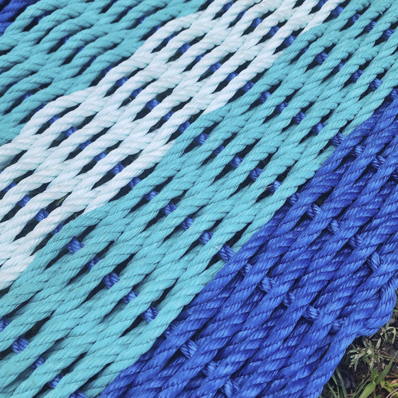 5 Stripe Lobster Rope Mat Blue, Teal and Seafoam - FREE SHIPPING