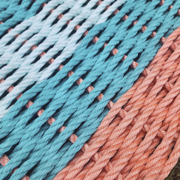5 Stripe Lobster Rope Mat Orange Teal and Seafoam - FREE SHIPPING