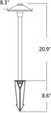Measurement chart of a garden stake with dimensions labeled.