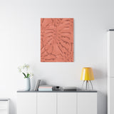 Coral Monstera Canvas Print – Botanical Wall Art