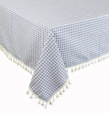 Fennco Styles Simply Striped Tassel Cotton Blend 55 x 55 Inch Tablecloth - Green Table Cover for Banquets, Holiday, Special Events, Outdoor and Home Décor