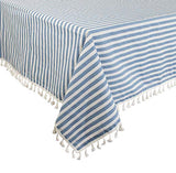 Fennco Styles Simply Striped Tassel Cotton Blend 55 x 55 Inch Tablecloth - Green Table Cover for Banquets, Holiday, Special Events, Outdoor and Home Décor