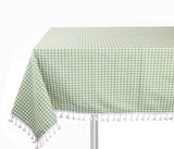 Fennco Styles Simply Striped Tassel Cotton Blend 55 x 55 Inch Tablecloth - Green Table Cover for Banquets, Holiday, Special Events, Outdoor and Home Décor
