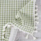 Fennco Styles Simply Striped Tassel Cotton Blend 55 x 55 Inch Tablecloth - Green Table Cover for Banquets, Holiday, Special Events, Outdoor and Home Décor
