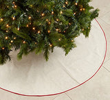 Fennco Styles Red Piping Design Decorative Christmas Tree Skirt 56 Inch Round - Linen Blend Holiday Tree Skirt for Home, Christmas Tree, Indoor Outdoor Decoration