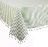Fennco Styles Simply Striped Tassel Cotton Blend 55 x 55 Inch Tablecloth - Green Table Cover for Banquets, Holiday, Special Events, Outdoor and Home Décor