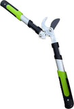 Gardening pruner with green and black handles on a white background