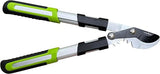 Garden pruner with green and black handles on a white background