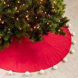 Fennco Styles Holiday Pom Pom Trim Christmas Tree Skirt - Red Cotton Tree Skirt for Home, Holiday Tree, Indoor Outdoor and Special Occasion