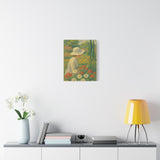 Mary Cassatt Style Impressionist Painting, Woman in White Hat in Flower Garden Wall Art