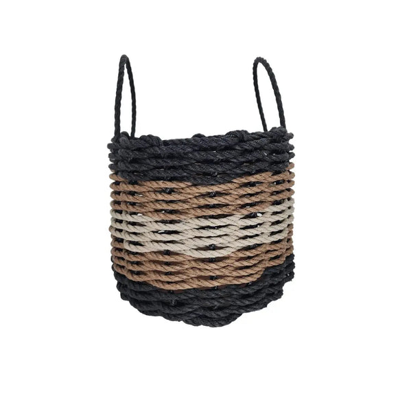Five Stripe Rope Storage Basket Black, Brown and Tan - FREE SHIPPING