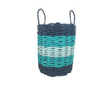 Woven basket with blue and green gradient on a white background