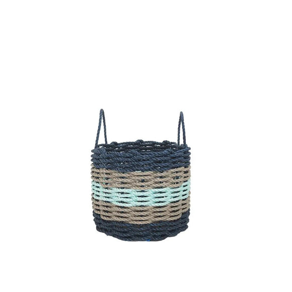 Five Stripe Rope Storage Basket Navy, Tan and Seafoam - FREE SHIPPING