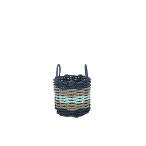 Five Stripe Rope Storage Basket Navy, Tan and Seafoam - FREE SHIPPING