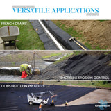 Collage of construction projects using Super Geotextile for French drains and shoreline erosion control.