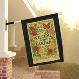 Victorian Garden Banner - Welcome to the Garden Flag, Floral Outdoor Decor, Spring Gardening Gift, Butterfly Garden Sign, Home & Patio Decor