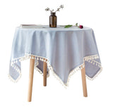 Fennco Styles Simply Striped Tassel Cotton Blend 55 x 55 Inch Tablecloth - Green Table Cover for Banquets, Holiday, Special Events, Outdoor and Home Décor