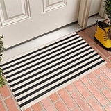 Fennco Styles Woven Classic Striped Area Rug 24" W x 51" L - Navy Blue Cotton Blend Carpet Indoor Outdoor Floor Mat for Living Room, Entryway, Bedroom and Floor Décor
