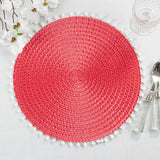 Fennco Styles Pom Pom Textured Placemats 15 Inches Round, Set of 4 – Modern Traycloth Table Mats for Home, Dining Room Décor, Banquets, Indoor & Outdoor and Special Events