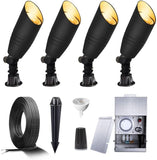 Brass Landscape Lighting Kit (4 Pack LED Spotlights) with 75W Low Voltage Transformer and Mechanical Timer and 100 Feet Cable and 20 Pack Wire Connectors