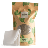 Revival tea package with a white drawstring bag on a beige background
