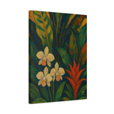 Gauguin Inspired Tropical Still Life with Orchids and Bromeliads
