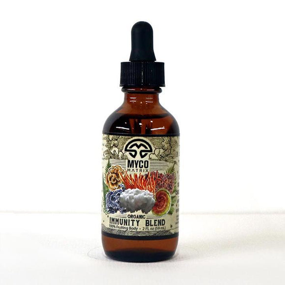 Bottle of Myco Matrix Immunity Blend on a white background