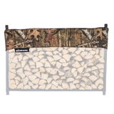 Two-layered log holder with camouflage top and stone pattern bottom on a white background