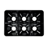 Black plastic tray with multiple compartments on a white background