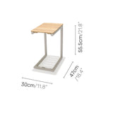 Small wooden table with dimensions labeled on a white background